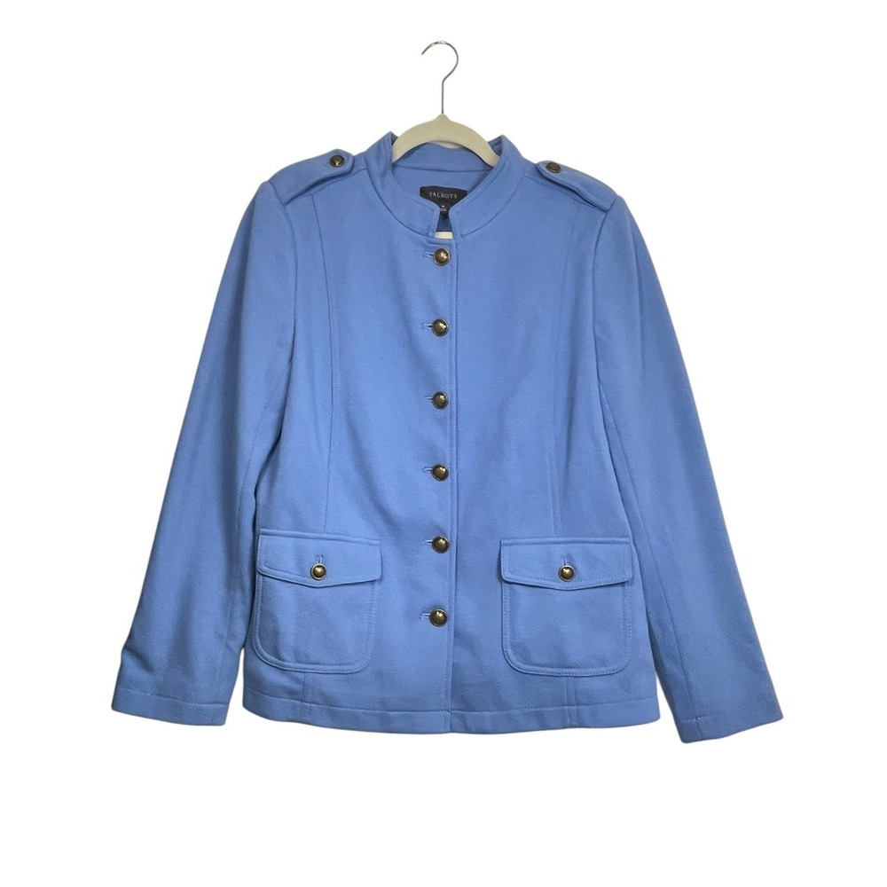 Talbots Jacket 14 Blue Military Crest Gold Button Epaulette Preppy Nautical